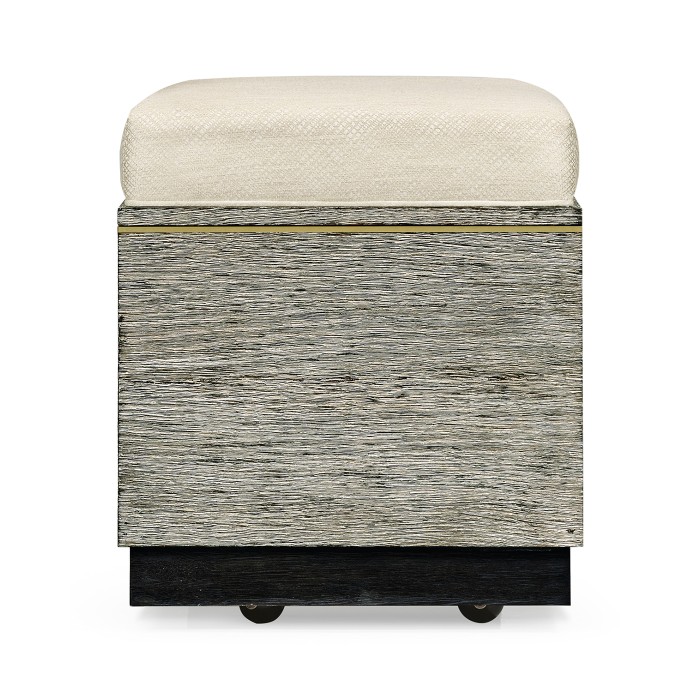 Geometric Dark French Oak Stool with Inside Storage on Wheels
