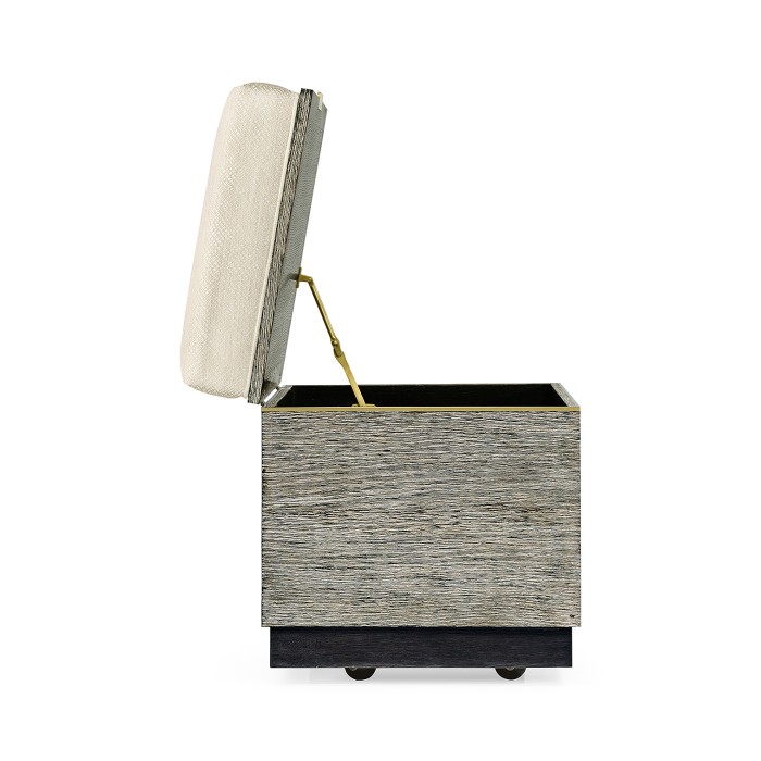 Geometric Dark French Oak Stool with Inside Storage on Wheels