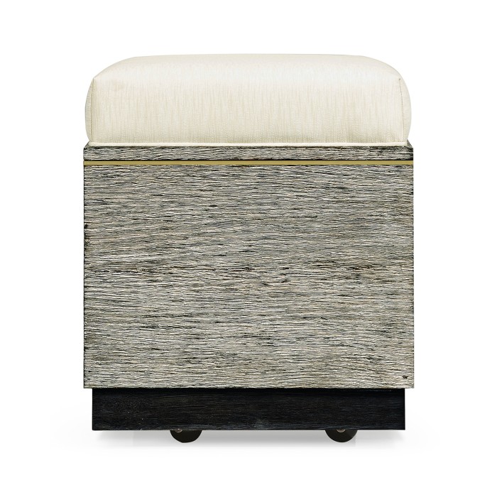 Geometric Dark French Oak Stool with Inside Storage on Wheels