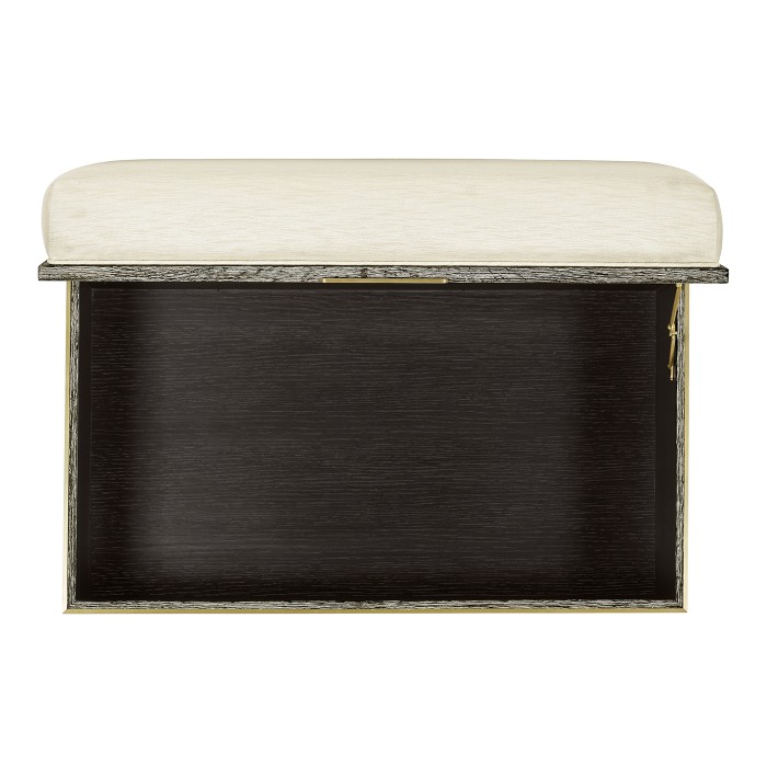 Geometric Dark French Oak Stool with Inside Storage on Wheels