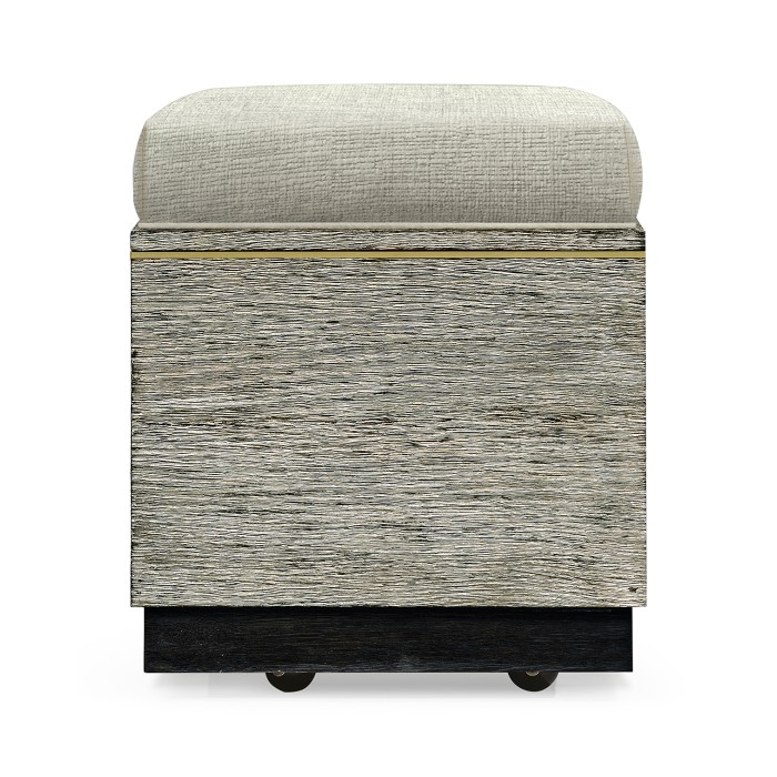 Geometric Dark French Oak Stool with Inside Storage on Wheels