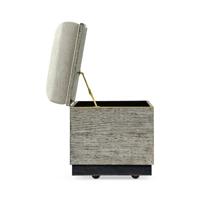 Geometric Dark French Oak Stool with Inside Storage on Wheels