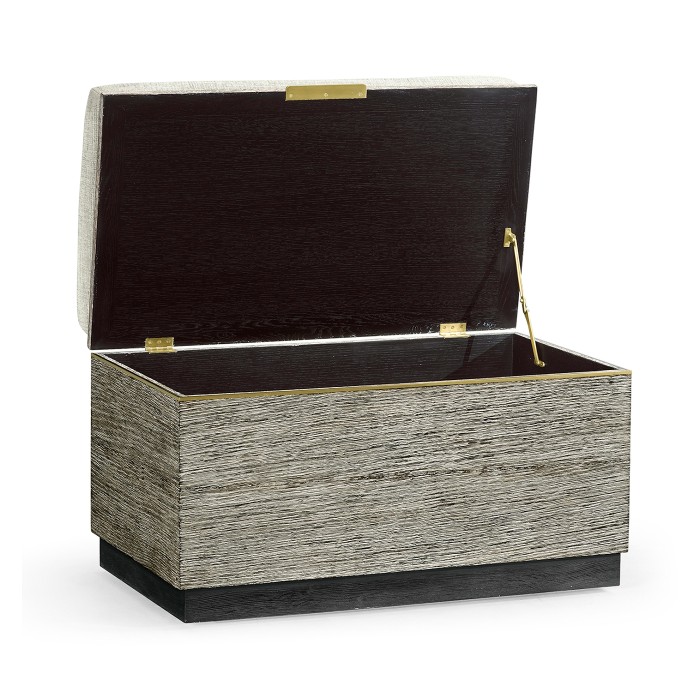Geometric Dark French Oak Stool with Inside Storage on Wheels