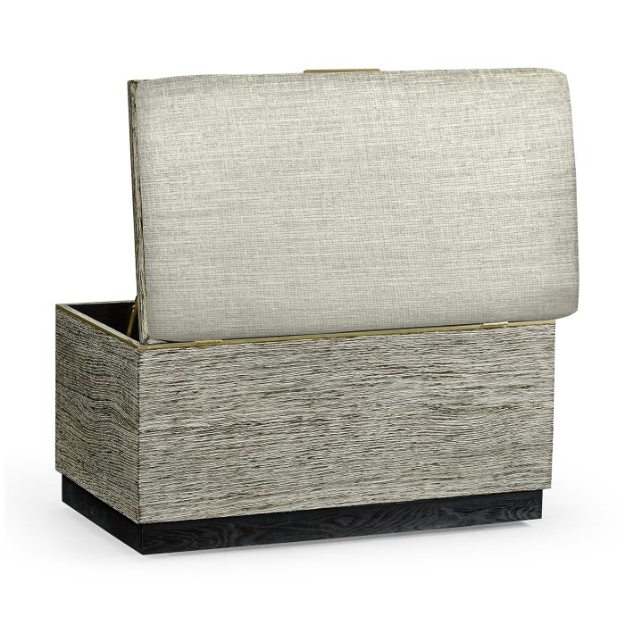 Geometric Dark French Oak Stool with Inside Storage on Wheels