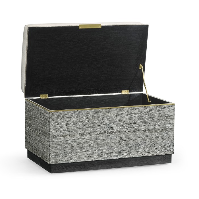 Geometric Dark French Oak Stool with Inside Storage on Wheels