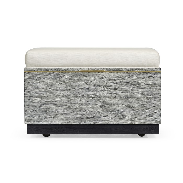 Geometric Dark French Oak Stool with Inside Storage on Wheels