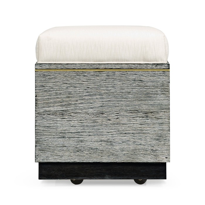 Geometric Dark French Oak Stool with Inside Storage on Wheels
