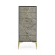 Geometric Tall Dark French Oak Chest of Six Drawers