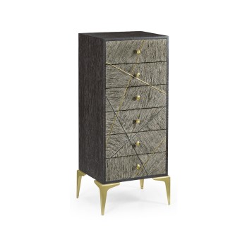 Geometric Tall Dark French Oak Chest of Six Drawers