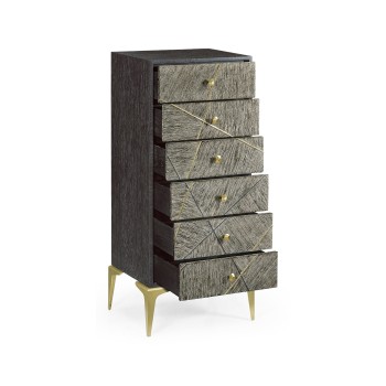 Geometric Tall Dark French Oak Chest of Six Drawers