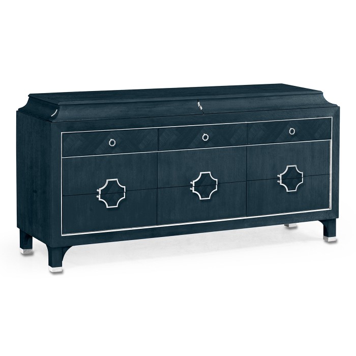 Antique Blue Oak Buffet with Eleven Drawers