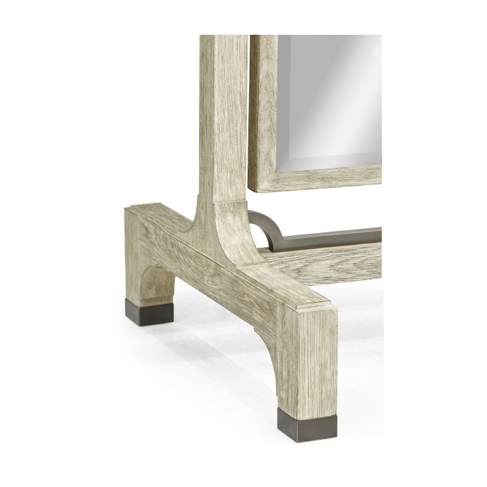 Curved Grey Oak Floor Standing Mirror that Swivels