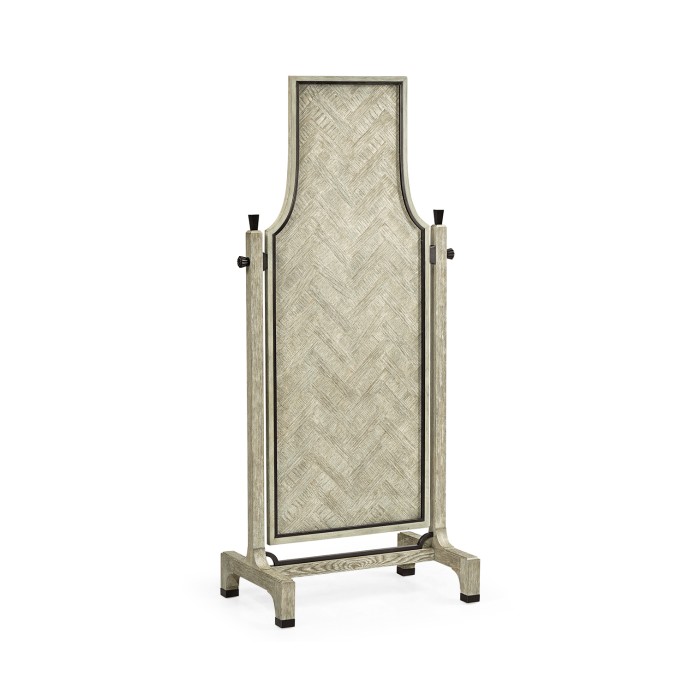 Curved Grey Oak Floor Standing Mirror that Swivels