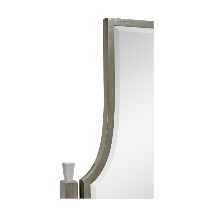 Curved Pewter Oak Floor Standing Mirror that Swivels