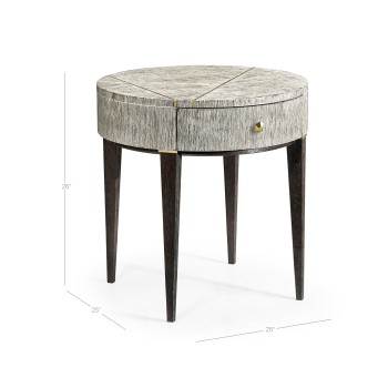 Geometric Circular Light French Oak End Table with Drawer