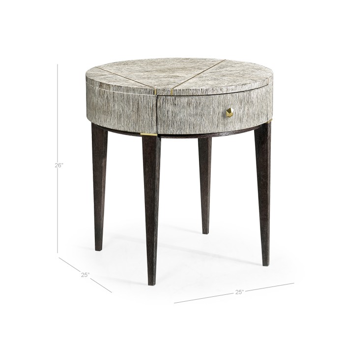 Geometric Circular Light French Oak End Table with Drawer