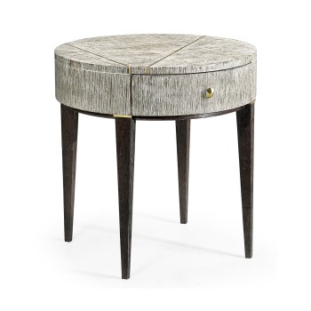 Geometric Circular Light French Oak End Table with Drawer