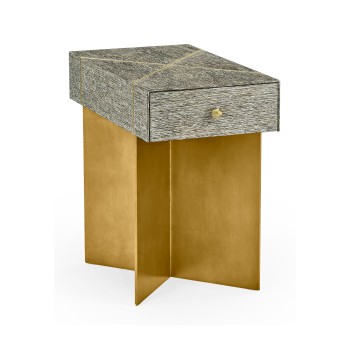 Geometric Rectangular Dark French Oak & Gilded End Table