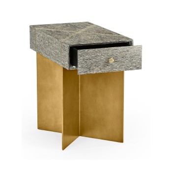 Geometric Rectangular Dark French Oak & Gilded End Table