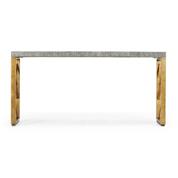 Geometric Dark French Oak & Gilded Console Table