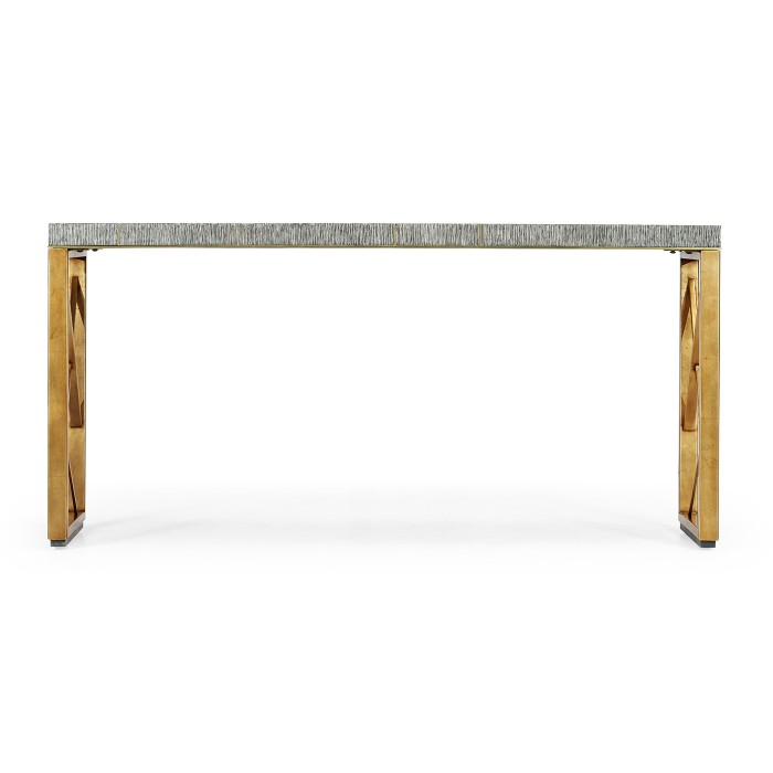 Geometric Dark French Oak & Gilded Console Table