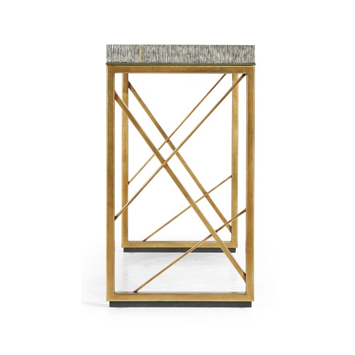 Geometric Dark French Oak & Gilded Console Table