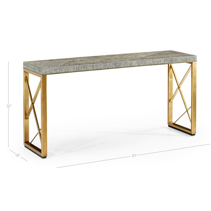 Geometric Dark French Oak & Gilded Console Table