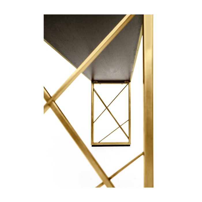Geometric Dark French Oak & Gilded Console Table