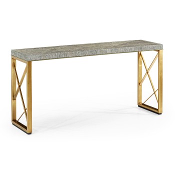 Geometric Dark French Oak & Gilded Console Table