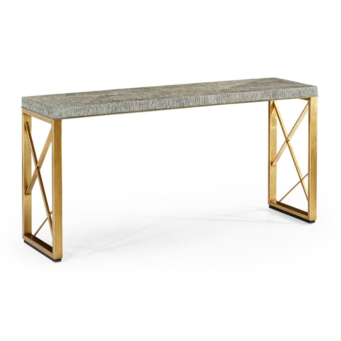 Geometric Dark French Oak & Gilded Console Table