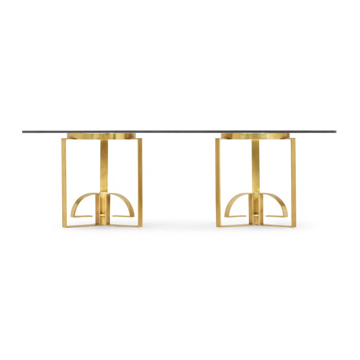 Fusion Rectangular Chinoiserie Antique Etched Brass Dining Table 87