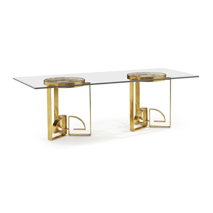 Fusion Rectangular Chinoiserie Antique Etched Brass Dining Table 87