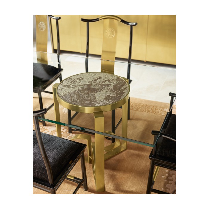 Fusion Rectangular Chinoiserie Antique Etched Brass Dining Table 87