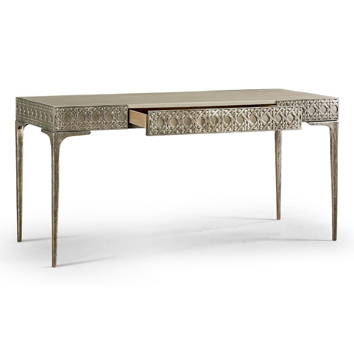 Cnoidal Cane Carved Metal Desk