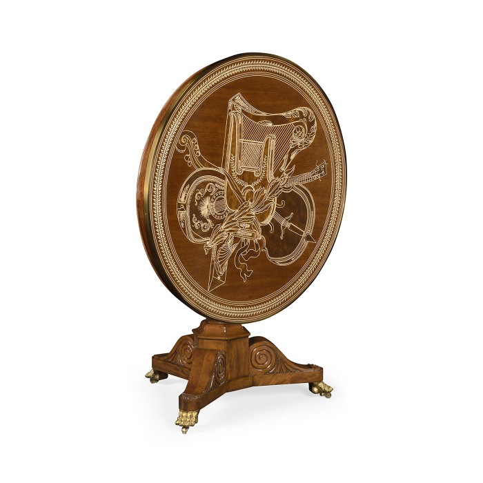 Medium Mahogany & Marquetry Left Hall Tilted Top Centre Table