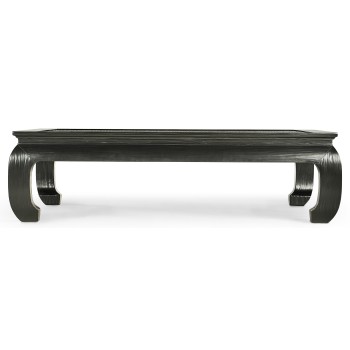 Square Ming Ebonized Coffee Table with Ebonized Rattan Top