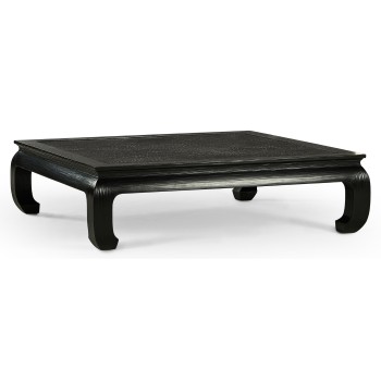 Square Ming Ebonized Coffee Table with Ebonized Rattan Top