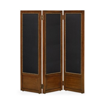 Medium Mahogany & Black Linen Folding Screen