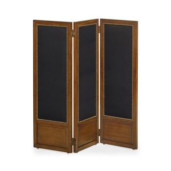 Medium Mahogany & Black Linen Folding Screen