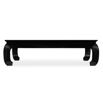 Rectangular Ming Ebonized Coffee Table with Black Glass Top
