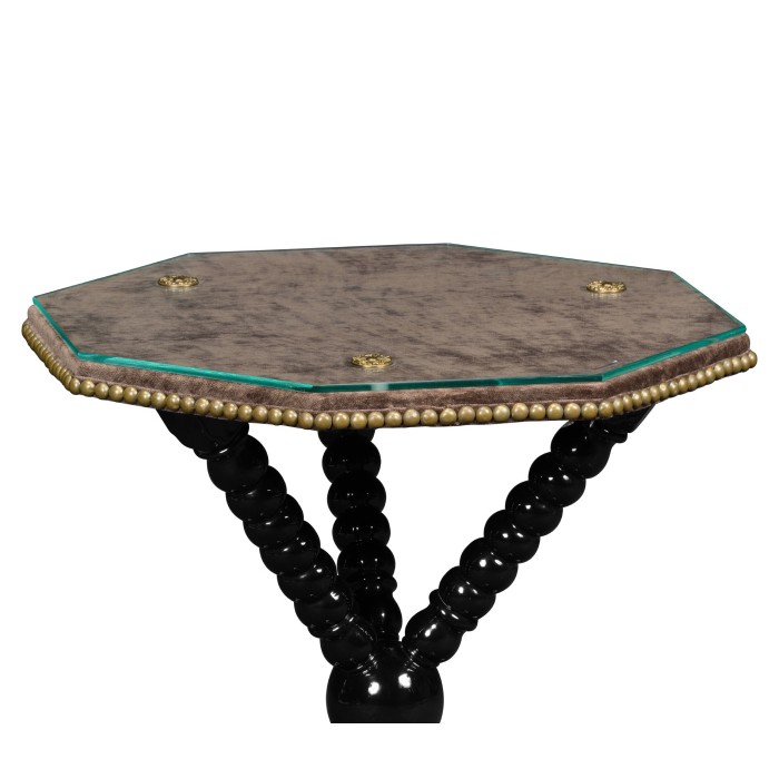 Black Edwardian Campaign Side Table with Glass Top