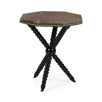 Black Edwardian Campaign Side Table with Glass Top