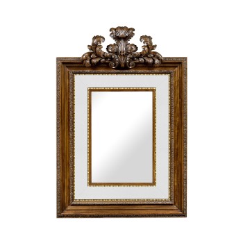 Large Carved Honey Walnut Mirror, Upholstered in COM by Distributor