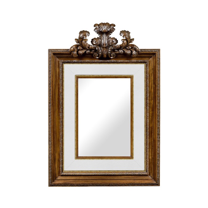 Large Carved Honey Walnut Mirror, Upholstered in COM by Distributor