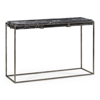 Rectangular Iron Console Table with a Black Marble Top