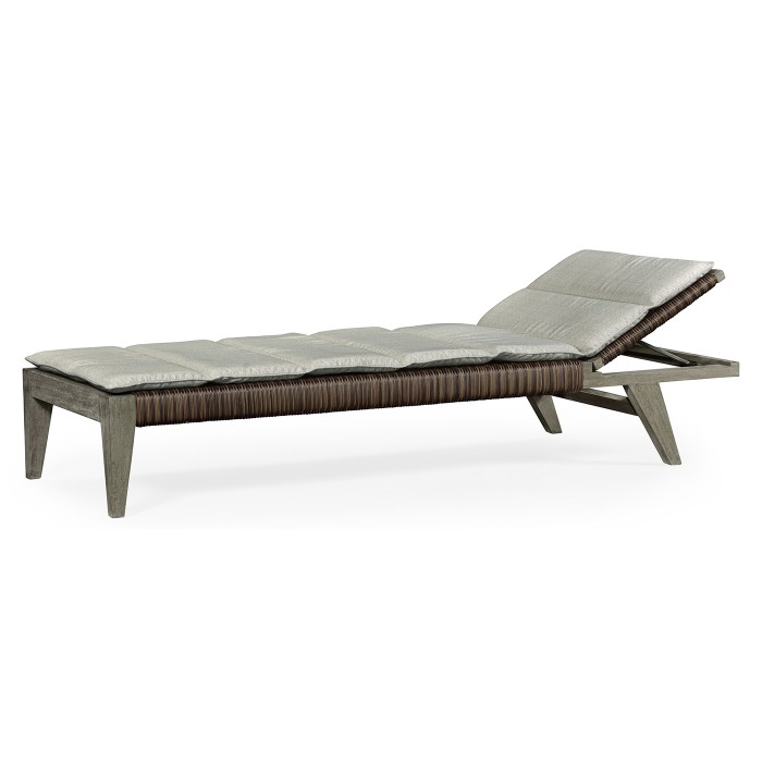 Grey & Rattan Chaise Lounge with Cushion