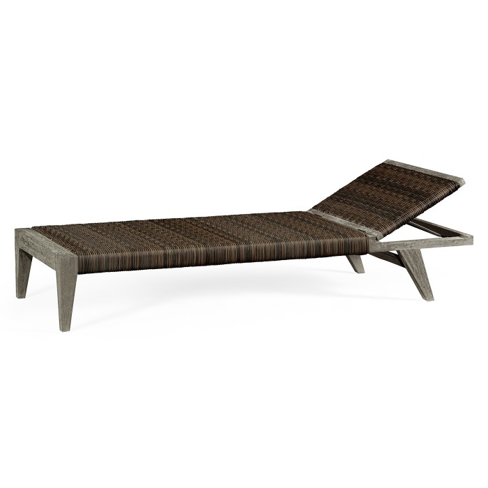 Grey & Rattan Chaise Lounge with Cushion
