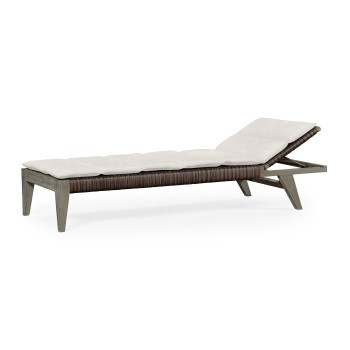 Grey & Rattan Chaise Lounge with Cushion