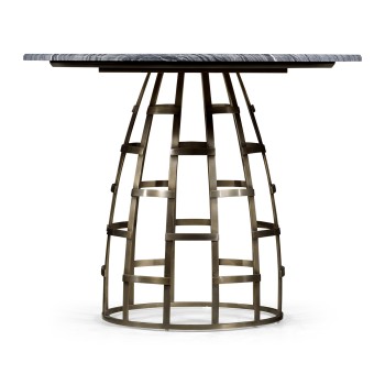 Round Geometric Dome Brass Breakfast Table with A Grey Marble Top 36