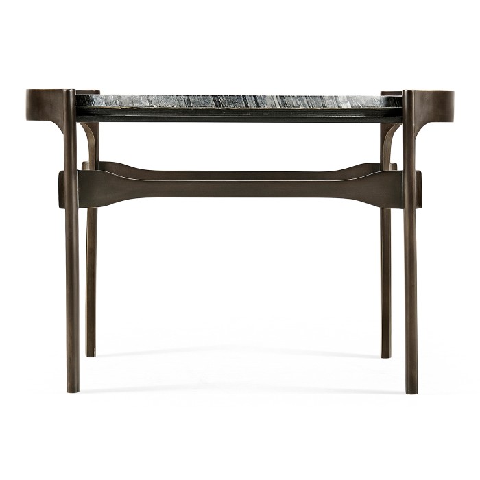 Low Round Solid Brass Coffee Table with a Grey Marble Top